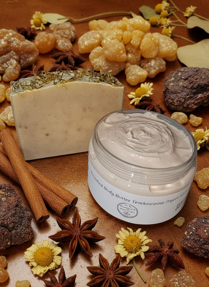 Frankincense and Myrrh emulsified body butter and soap bundle