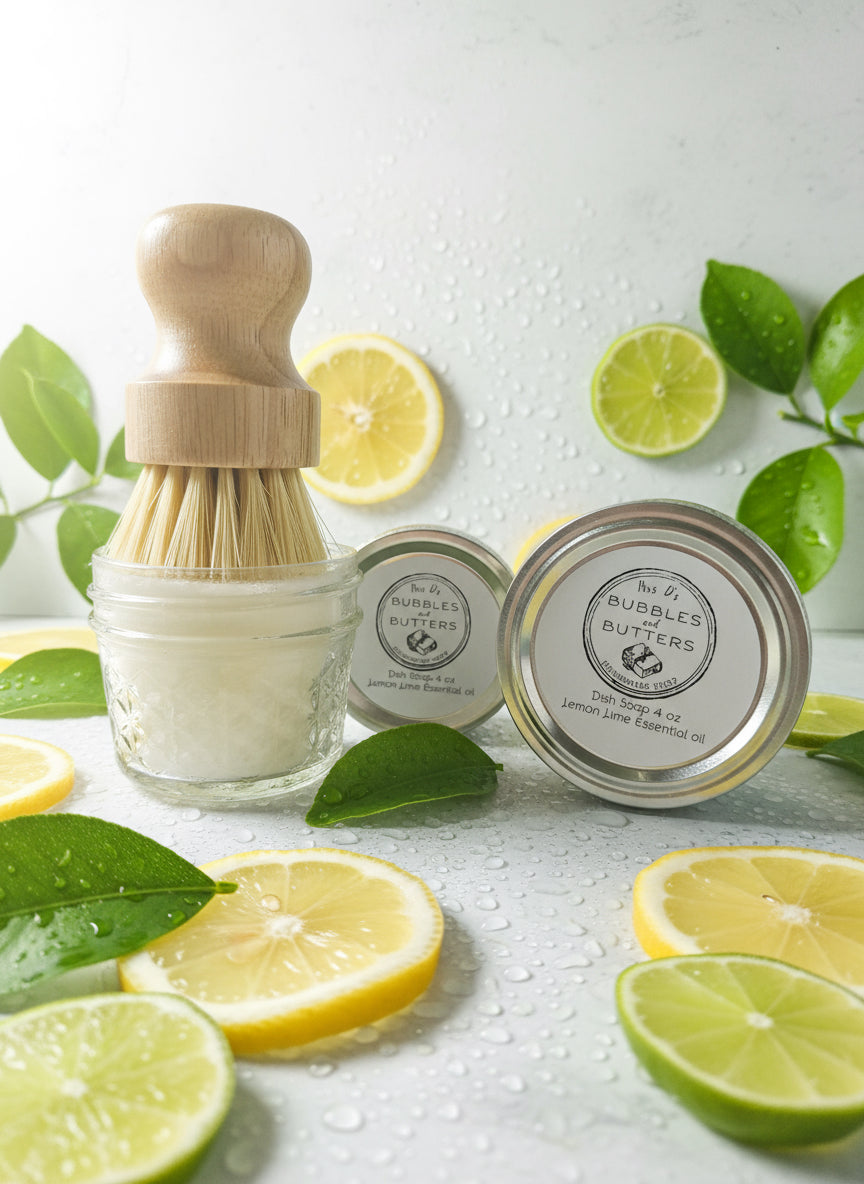 Solid Dish Soap with bamboo scrub brush