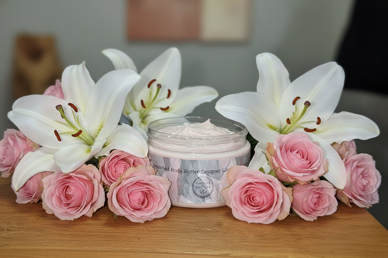 Designer White ily and Rose Emulsified body butter