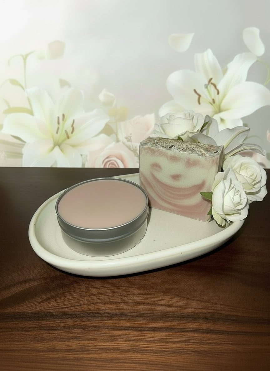 Designer White lily and Rose body butter bar 3.0 oz and soap 3.5 oz bundle